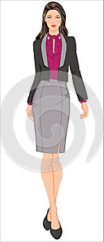 Women Croquis in Smart Uniform Blazer with Pencil Skirt and Pussy Bow Top photo