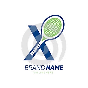 Letter X Initial Tennis Racket Logo Design Vector Icon Graphic Emblem Illustration