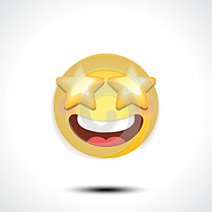 Star Struck Eyes Emoji art illustration design. Excited emoticon face with yellow star shaped eyes and happy wide opened mouth.