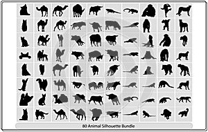 Collection of animal silhouettes on a white background,African animals silhouettes set. Giraffe, elephant,