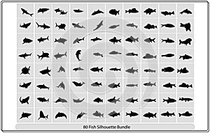 Beautiful Fish Silhouette Vector Bundle.Fish Illustration,Fish Vector set.Fish Vector set