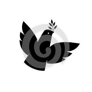 Flying dove vector silhouette icon. Pigeon love and peace symbol.