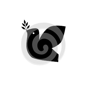 Flying dove vector silhouette icon. Pigeon love and peace symbol.