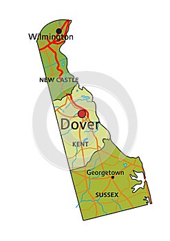 Detailed editable political map with separated layers. Delaware