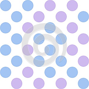 Blue and purple pastel polka dot seamless pattern background.