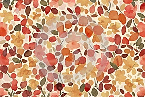 Vector watercolor illustration of red orange abstract flowers on white background pattern wallpaper