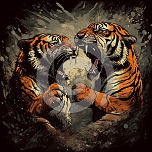 two fighting tigers illustration