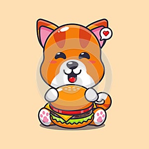 cat with burger cartoon vector illustration.