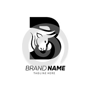 Letter B Bull Animal Logo Design Vector Icon Graphic Emblem Illustration