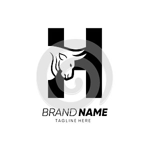 Letter H Bull Animal Logo Design Vector Icon Graphic Emblem Illustration