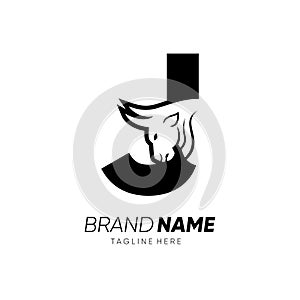 Letter J Bull Animal Logo Design Vector Icon Graphic Emblem Illustration