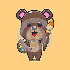 bear painter cartoon vector illustration.