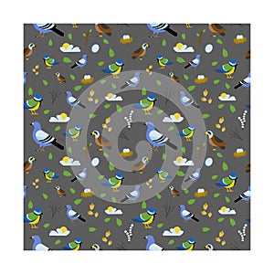 Seamless pattern cute colorfull bird background design
