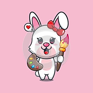 bunny painter cartoon vector illustration.
