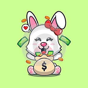 bunny with money bag cartoon vector illustration.