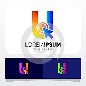 Letter U Mouse Cursor Pointer Logo Design Vector Icon Graphic Illustration