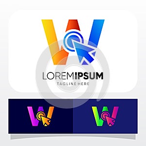 Letter W Mouse Cursor Pointer Logo Design Vector Icon Graphic Illustration