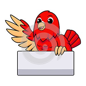 Cute red suffusion lovebird cartoon waving hand photo