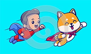 Free vector cute boy super hero flying cartoon vector icon illustration. people holiday icon concepte photo