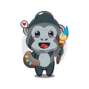gorilla painter cartoon vector illustration.