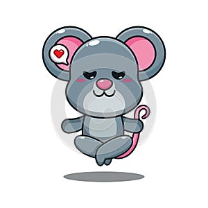 cute mouse doing meditation yoga cartoon vector illustration.