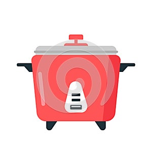 Rice cooker clipart vector illustration. Simple red electric cooker flat vector design. Modern rice electric cooker sign icon