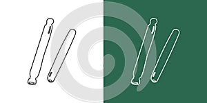 Wooden claves line drawing cartoon. Percussion instrument claves clipart drawing linear style on white and chalkboard background photo