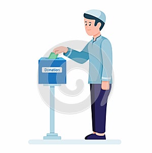 Muslim Man Put Money To Donation Box Symbol Cartoon illustration Vector