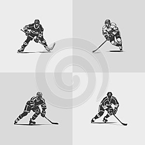 hockey player silhouette NHL sports game vector set design photo