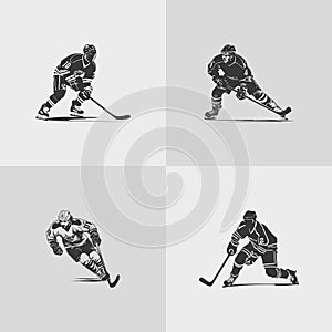 hockey player silhouette NHL sports game vector set design photo