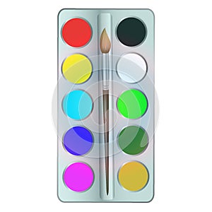 Color kit or palette with brush of school stationery