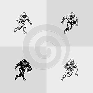 American football player silhouette rugby sports game vector set