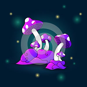 fantasy purple mushrooms illustration