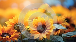 Sunflower among other spring summer flowers at sunshine, Nature vintage background.GenerativeAI.