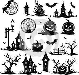 Hallo ween icons, set of hallo ween bundle and elements, white background. Vector illustration.