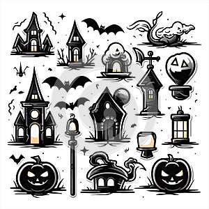 Hallo ween icons, set of hallo ween bundle and elements, white background. Vector illustration.