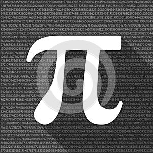 Pi flat icon with long shadow. White Pi symbol with long digits of Pi number on the background icon pictogram, vector illustration