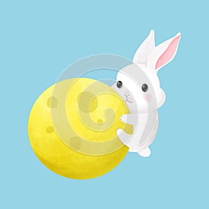 mid autumn festival rabbit watercolorisolated on white blackground vector illustration.