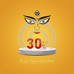 Goddess Maa Durga Face in Happy Durga Puja, Dussehra, and Navratri Celebration Concept for Web Banner, Poster, Social Media Post,