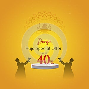 Goddess Maa Durga Face in Happy Durga Puja, Dussehra, and Navratri Celebration Concept for Web Banner, Poster, Social Media Post,