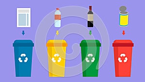 Recycling bin icon set. Flat vector illustration of recycling bin