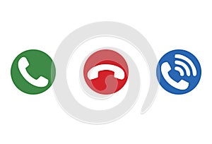 Phone icons set. Vector illustration. Flat design style. Isolated on white background. UI graphic design for icon pick up