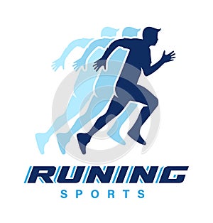 Running club labels with sample text. Running icons for sport tournaments, organizations and marathons. Running man