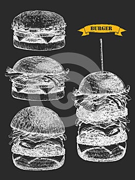 Burger Menu. Hand-drawn illustration of Burger. Ink. Vector