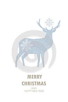 Vector Christmas illustration witn deer and snow flacke . Great background in minimalist scandinavian holiday aesthetics.