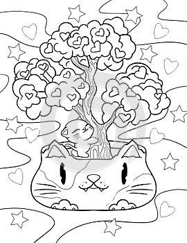 Cute kitten coloring page, Kawaii cat coloring page