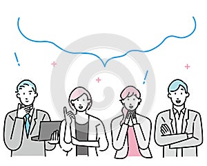 Simple black outline icons set-Illustration of a group of business people looking at a thought bubble