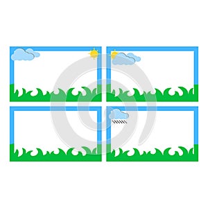 Set of frames for photos with clouds and sun. Vector illustration. 4 Collection of Label name sticker design