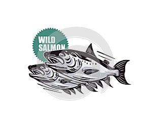 SALMON FISH SWIMMING LOGO,