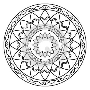 Mosaic classic outline medallion. Circle ornate roseton pattern, round ceramic tile. Vector background